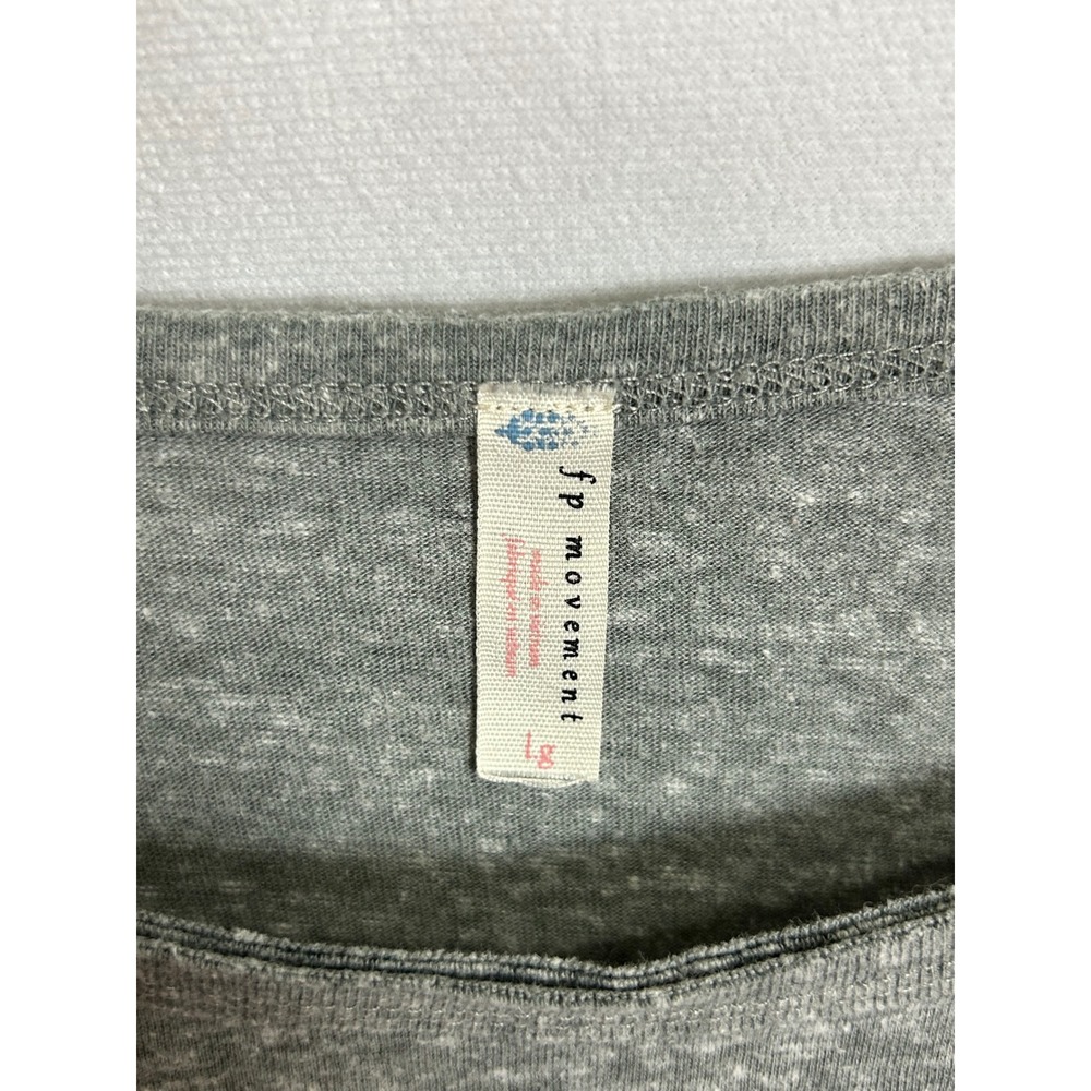 FP Movement Free People Gray Flutter Sleeve Crop Top Large Scoop Neck Boxy Tee - Picture 6 of 9